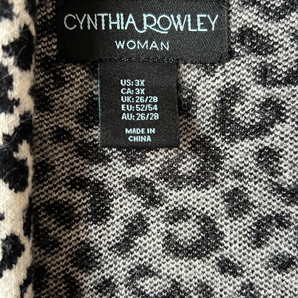 Cynthia Rowley Cardigan Black White Animal Print Open Front Shawl Collar Size 3X - Picture 7 of 11
